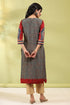Women Maroon Digital Printed Mirror Work Straight Kurta